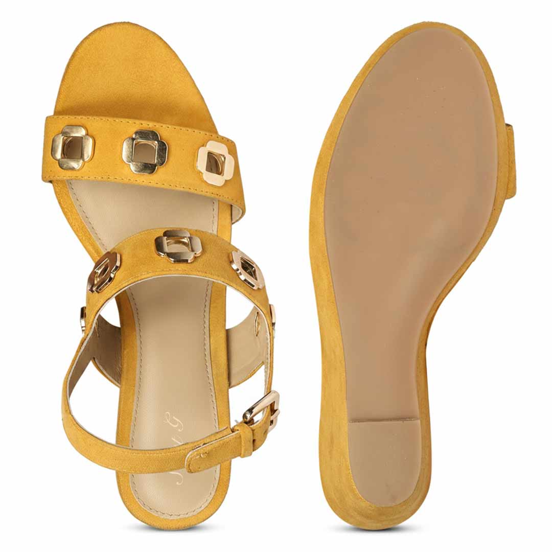 Saint Nerina Golden Mustard Suede Leather Wedge Heels