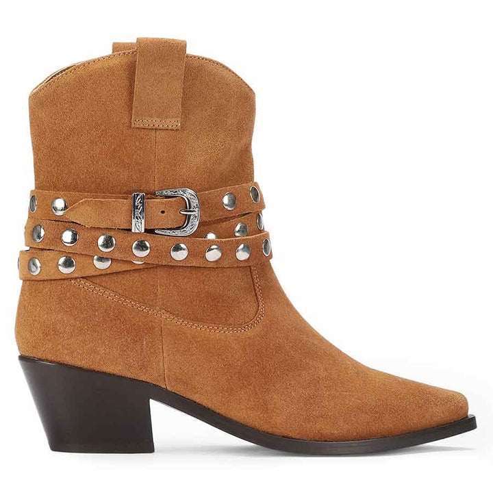 Saint Bristol Tan Suede Leather Studded Ankle Boots