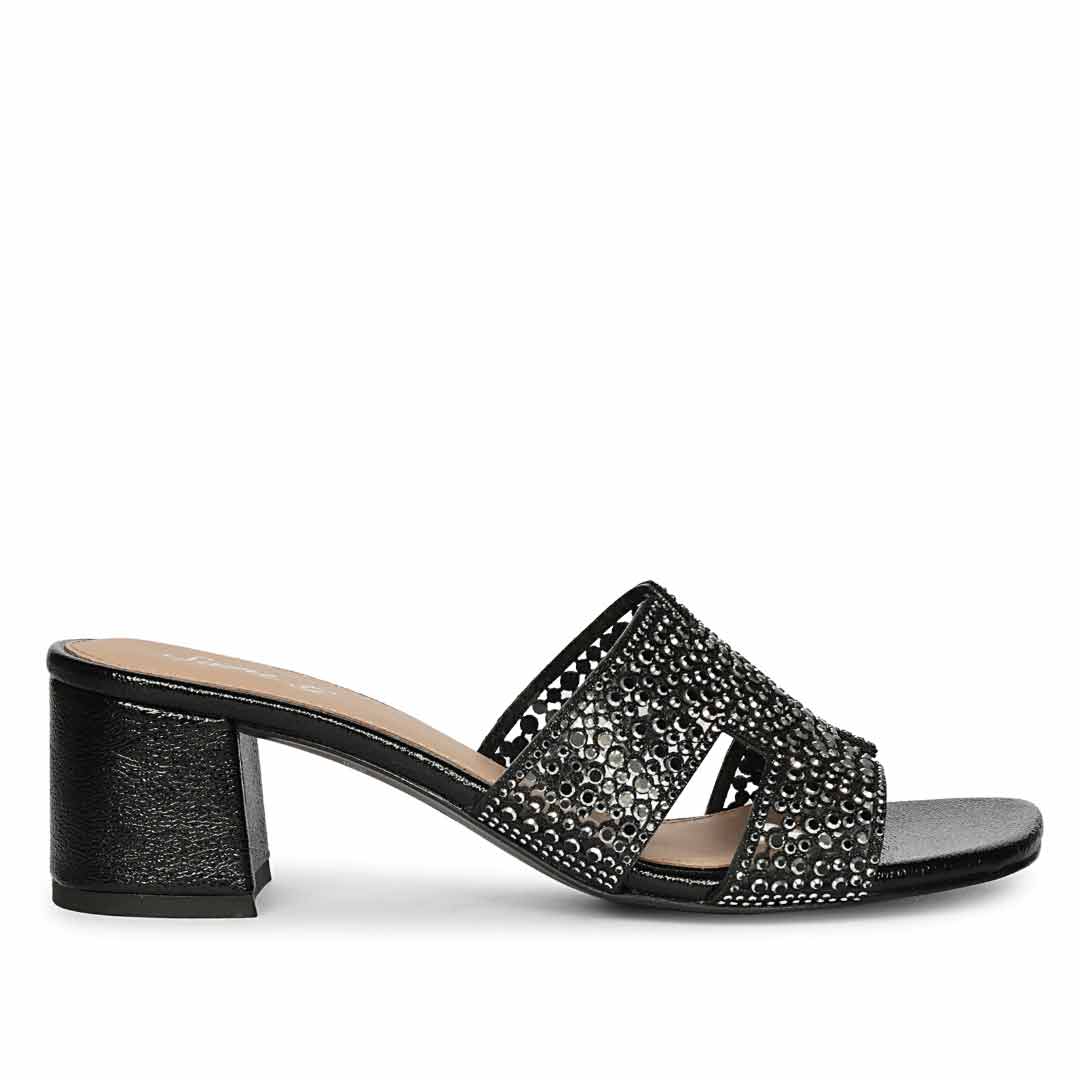 Saint Saylor Crystal Black Leather Block Heels