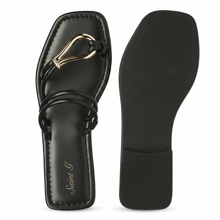 Stylish black flat sandals