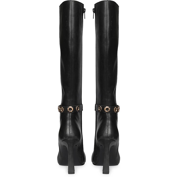 Saint Axelle Flower Eyelet Black Leather Knee-High Boots