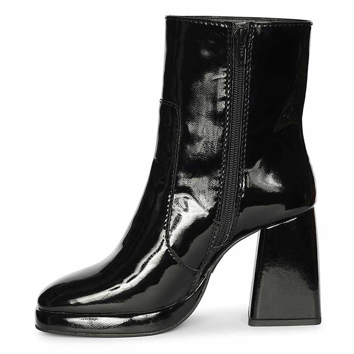 Saint Cordelia Black Crinkle Patent High Ankle Boots
