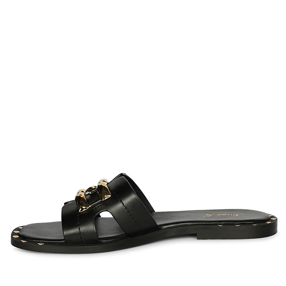 Saint Alaina Black Leather Slides