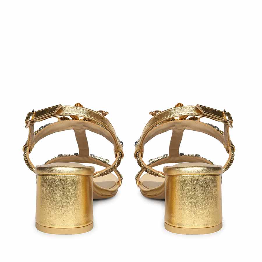 Saint Diva Embellished Metallic Gold Block Heels