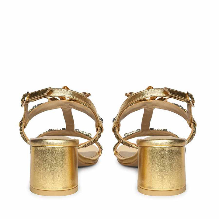 Saint Diva Embellished Metallic Gold Block Heels
