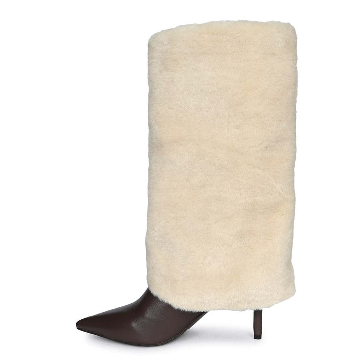 Saint Solveig Fur Cuff Brown Leather Calf Boots