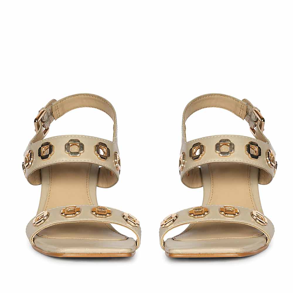 Saint Kendall Gold Flower Eyelets Beige Leather Wedge Heels