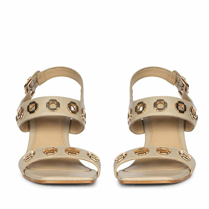 Saint Kendall Gold Flower Eyelets Beige Leather Wedge Heels