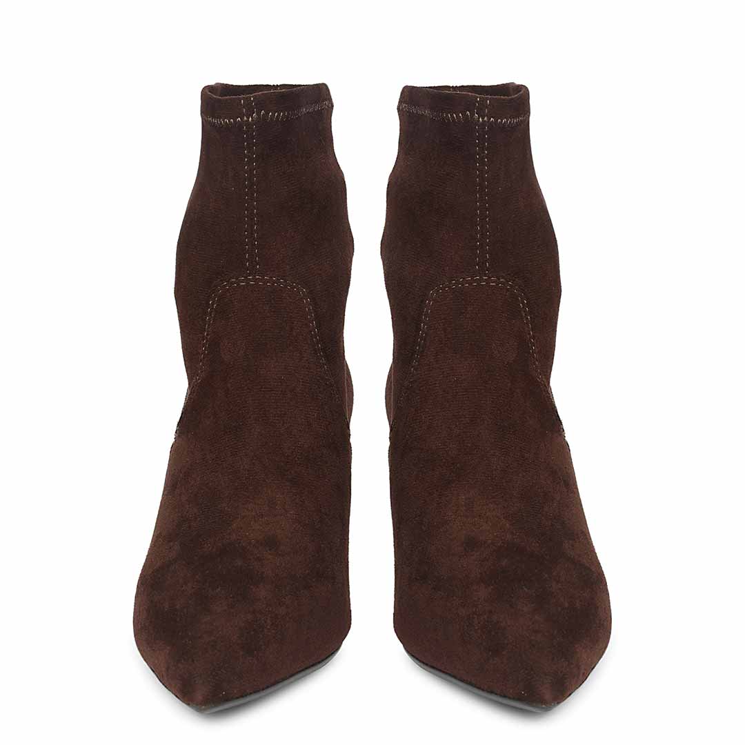Saint Jemima Brown Stretch Suede Kitten Heel Ankle Boots