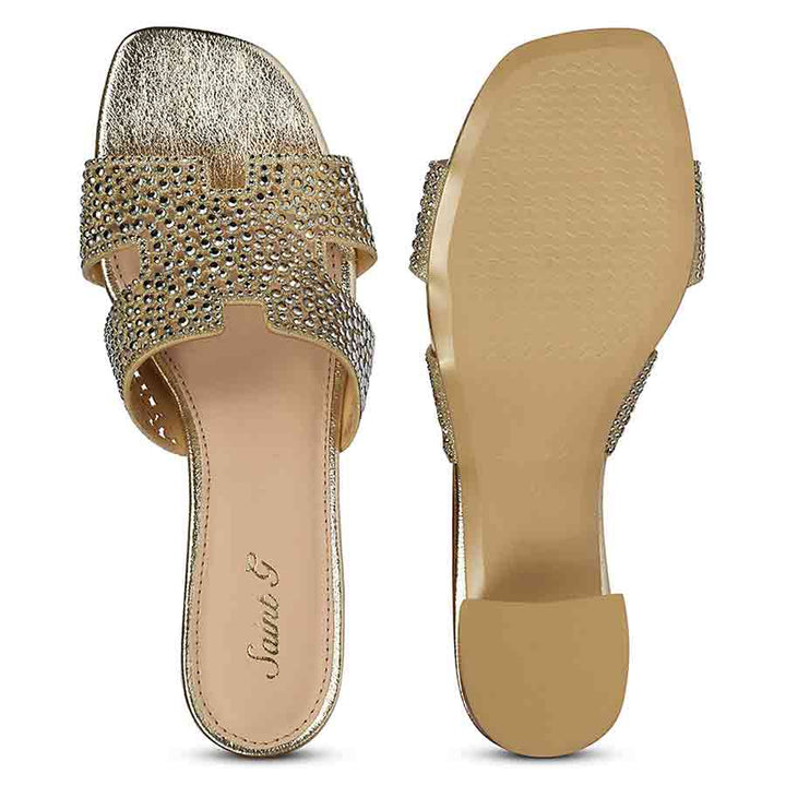 Saint Saylor Crystal Gold Leather Block Heels