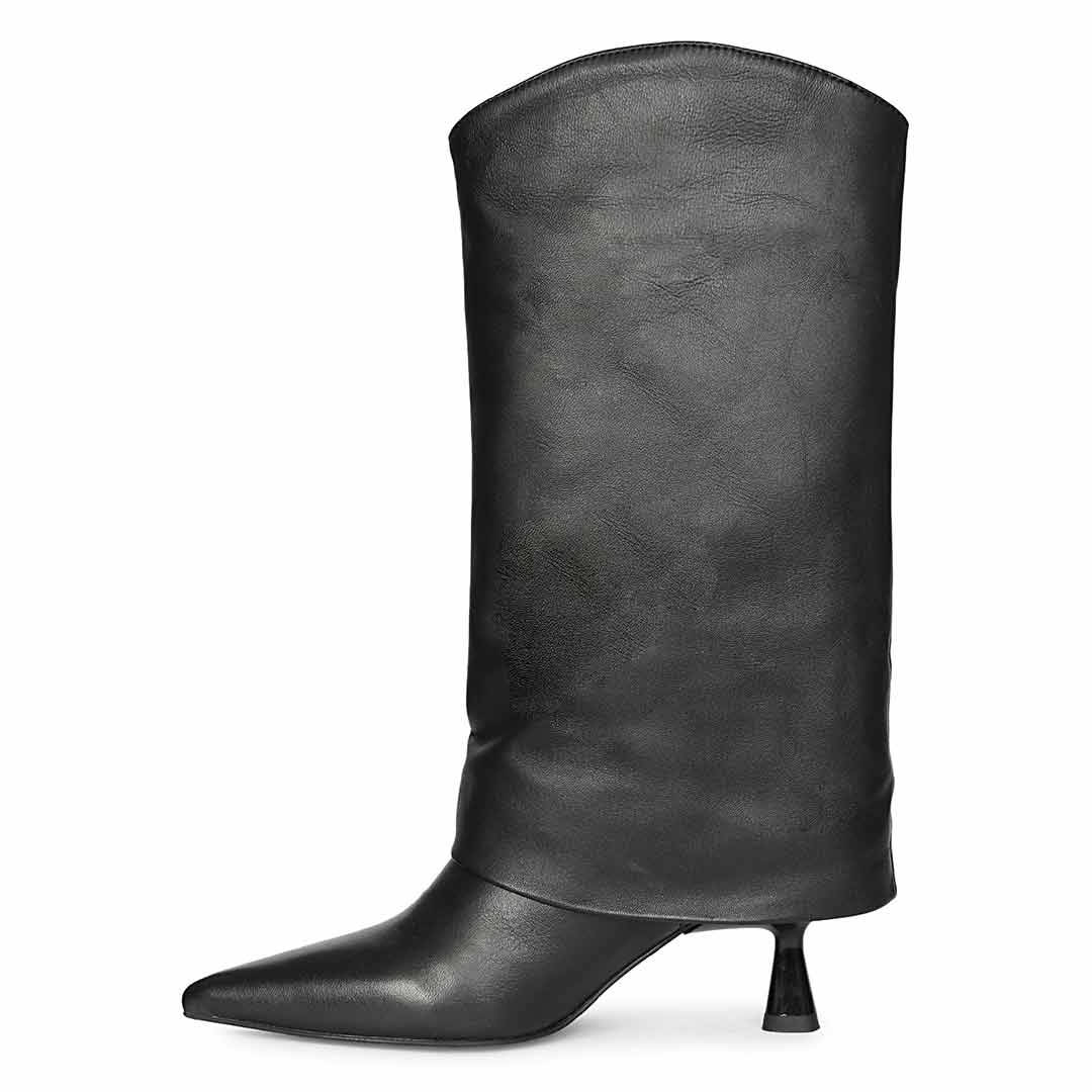 Saint Xiomara Fold-Over Black Leather Mid-Calf Boots
