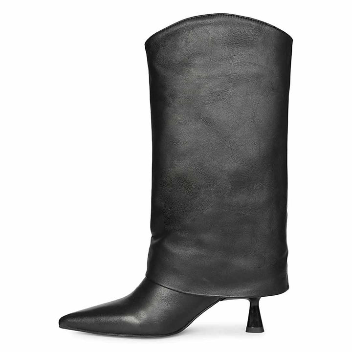 Saint Xiomara Fold-Over Black Leather Mid-Calf Boots