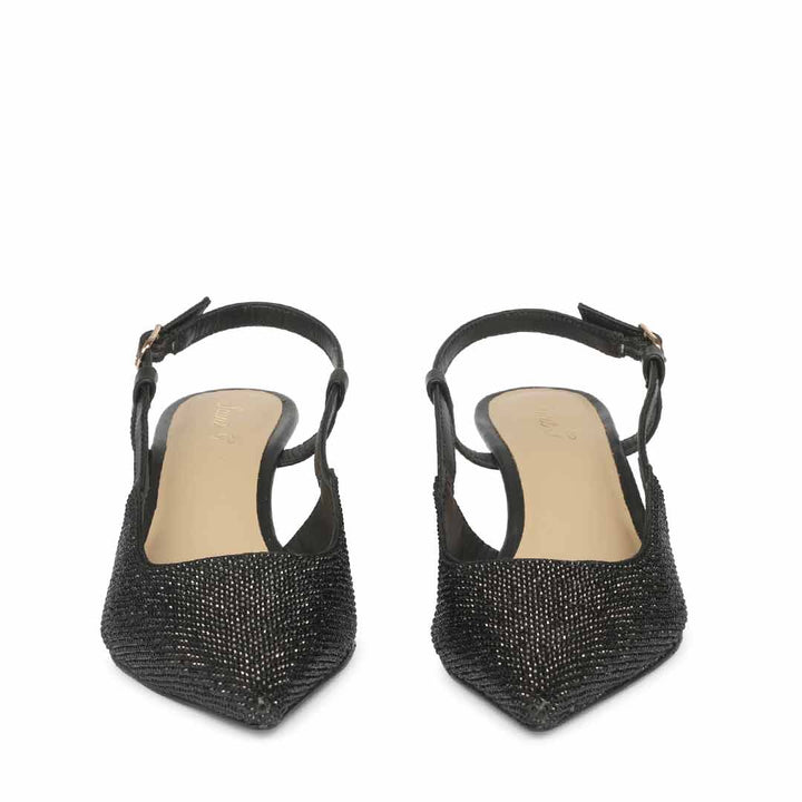 Saint Trinity Crystal Glimmer Black Leather Pumps