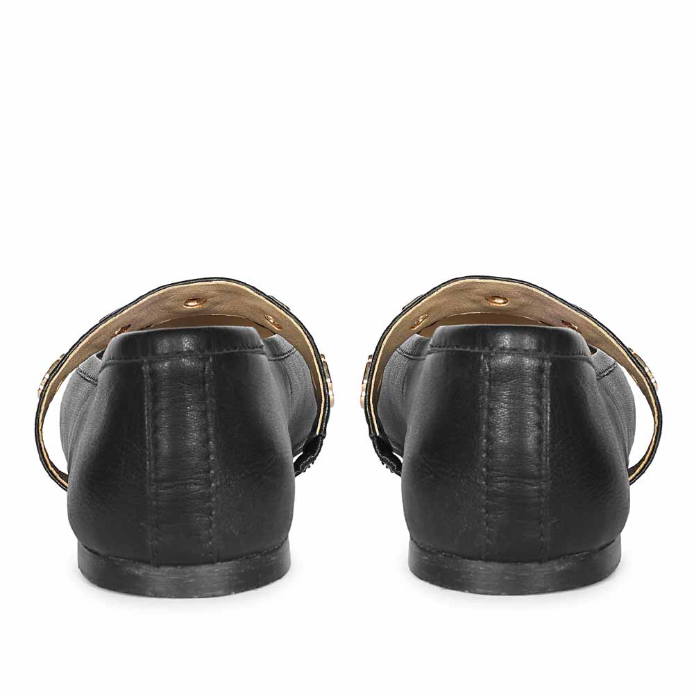Saint Olwen Flower Eyelets Black Leather Ballet Flats