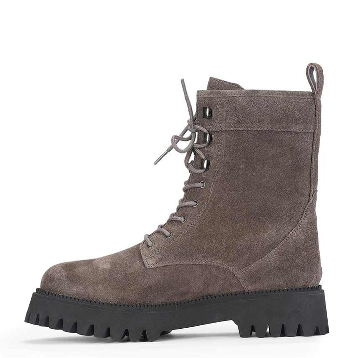 Saint Anastasia Grey Suede Leather Lace Up High Ankle Boots