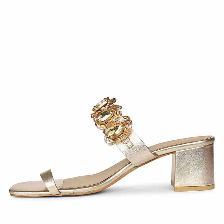 Gold Leather Decor Heels