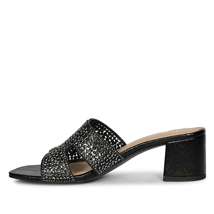 Saint Saylor Crystal Black Leather Block Heels Low