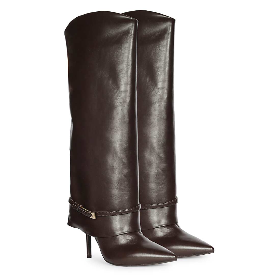 Saint Aitana Fold-Over Dark Brown Vegan Leather Knee-High Boots