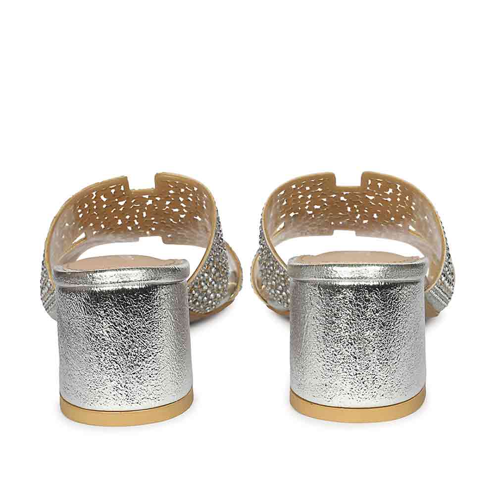 Saint Saylor Crystal Silver Leather Block Heels