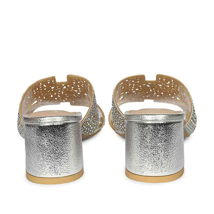 Saint Saylor Crystal Silver Leather Block Heels