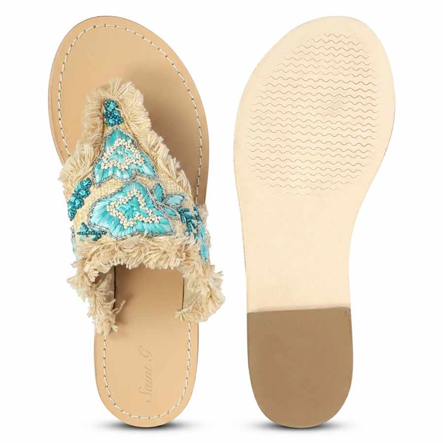 Turquoise embellished flat sandals