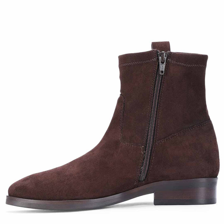 Saint Darcie Eyelets Brown Suede Leather Ankle Boots