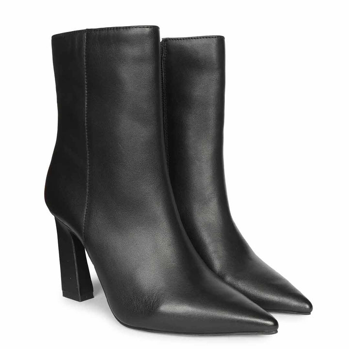 Saint Romane Black Leather Flared Block Heel Ankle Boots
