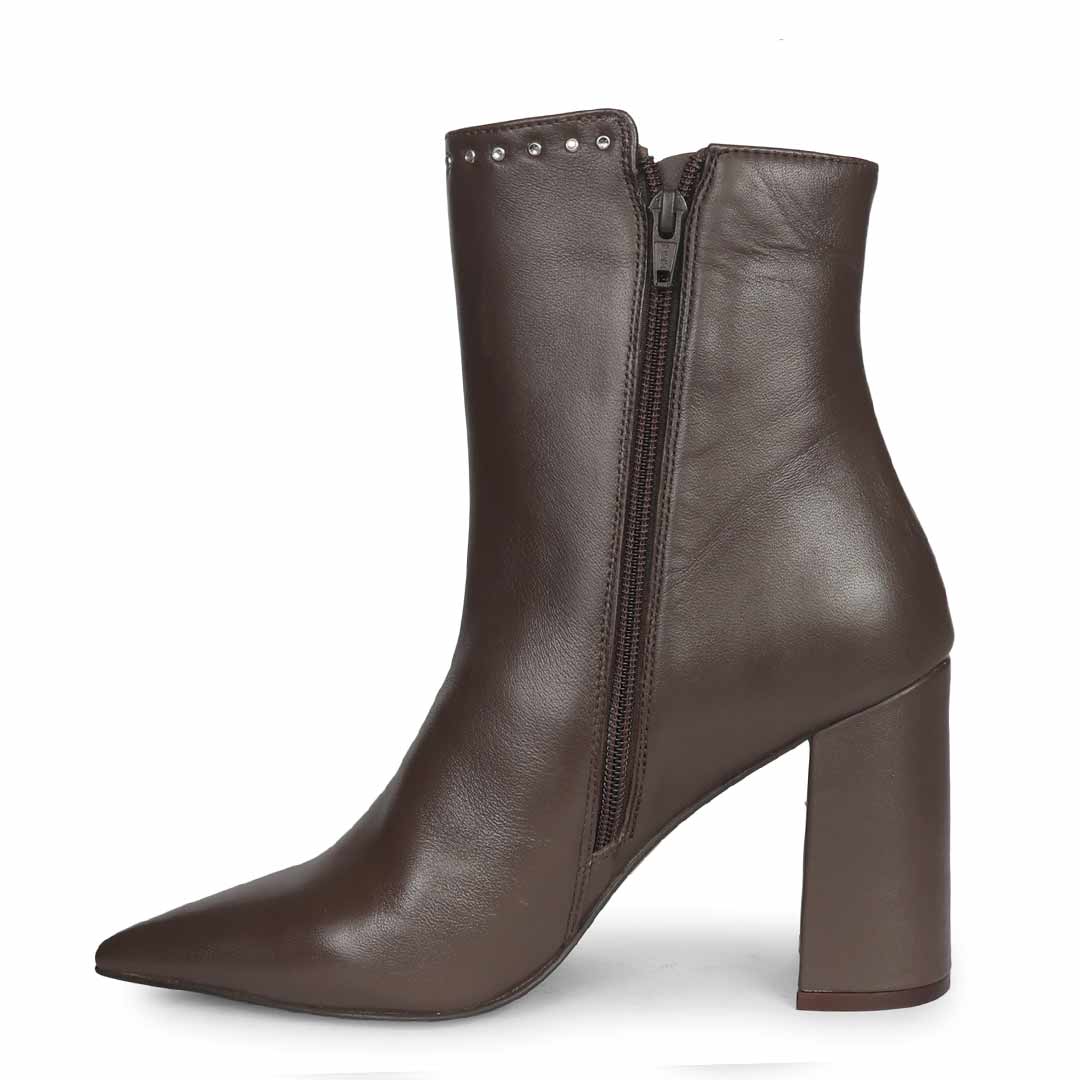 Saint Fia Brown Leather Block Heel Boots