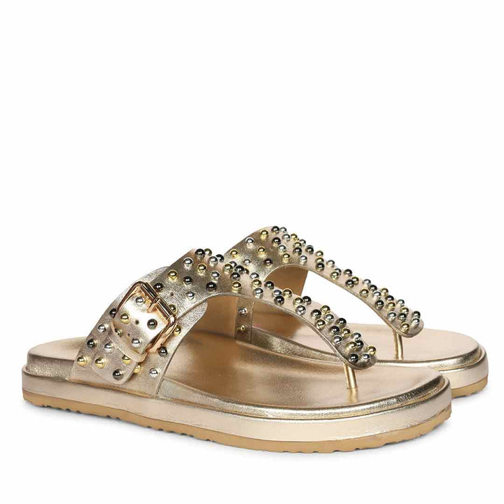 Saint Roma Studded Metallic Gold Footbed Sandals