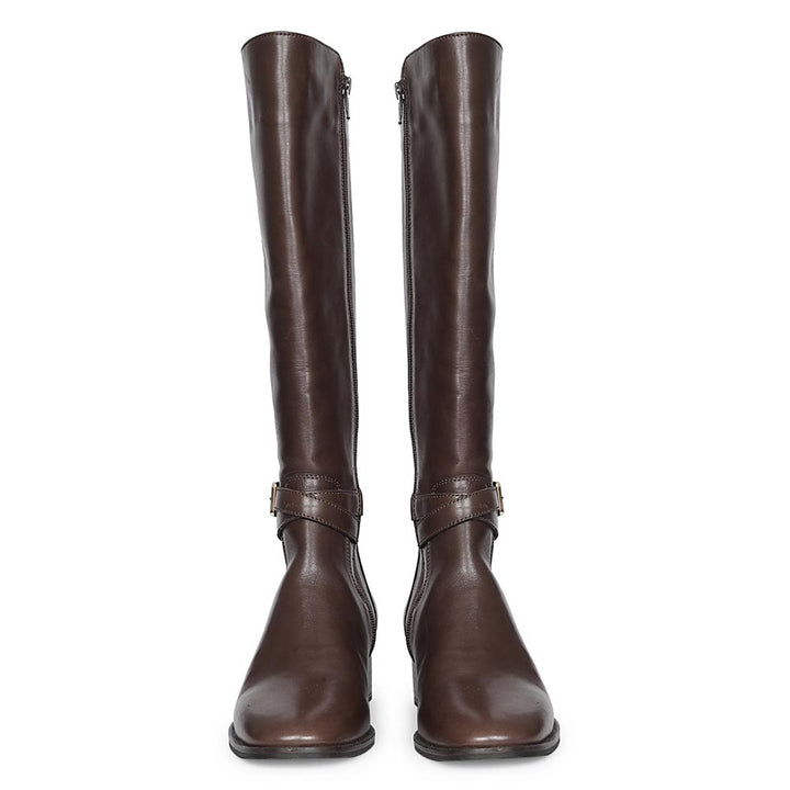 Saint Areti Gold Buckle Brown Leather Knee High Boots