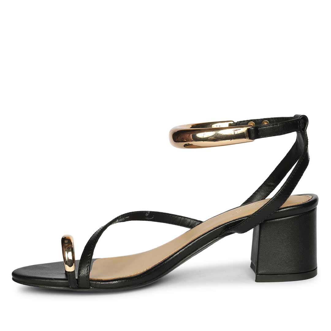 Saint Harlow Gold Trim Black Leather Block Heels