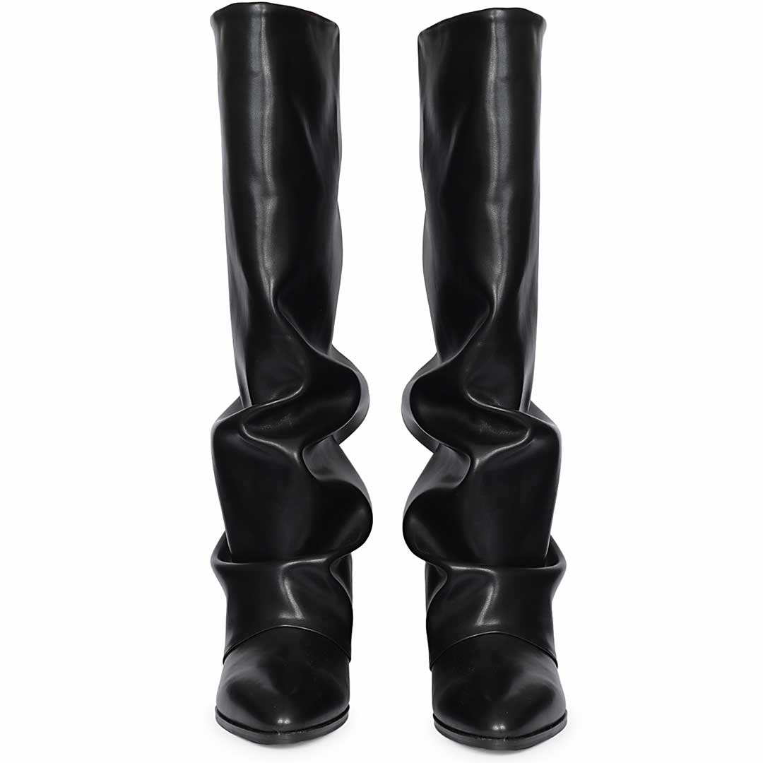 Saint Arlet Slouch Fold-Over Black Wedge Knee-High Boots