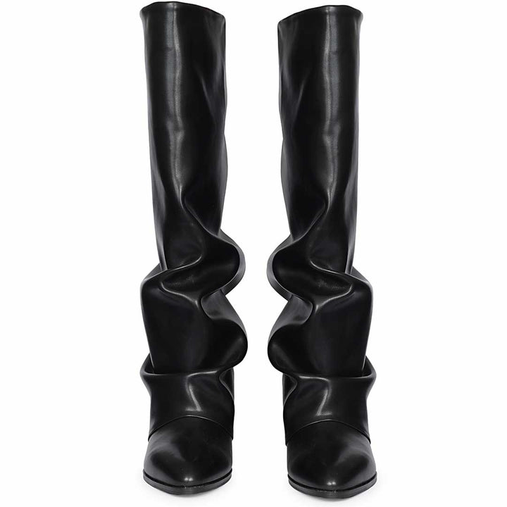 Saint Arlet Slouch Fold-Over Black Wedge Knee-High Boots