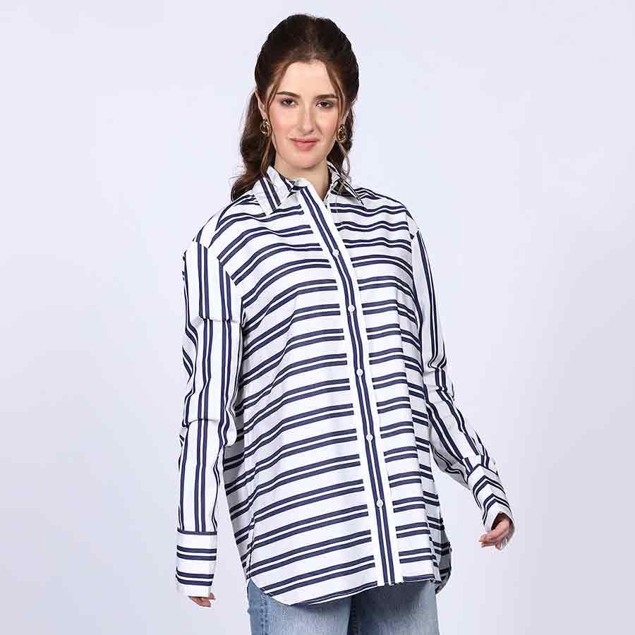 Saint Womens Blue Stripe Cotton Shirt