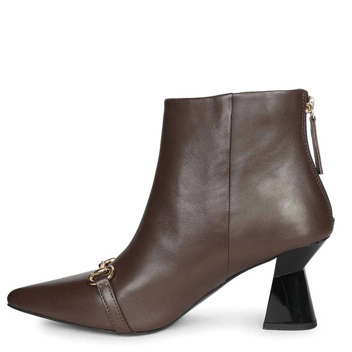 Saint Ashley Brown Leather Gold Horsebit Décor Back Zip Boots