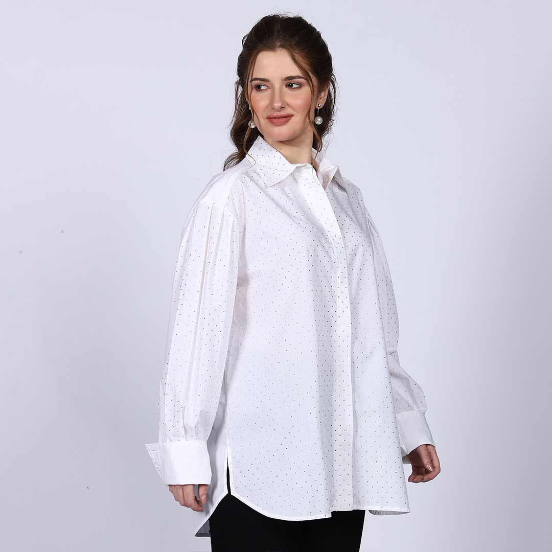 Saint Womens White Crystal Embellished Cotton Shirt