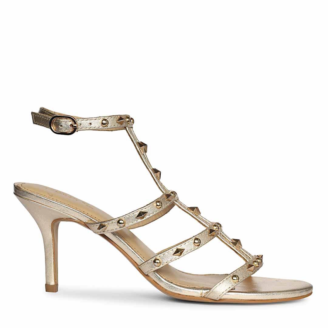 Saint Quenel Metallic Gold Leather Studded Stilettos