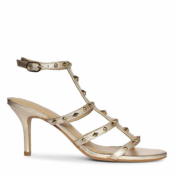 Saint Quenel Metallic Gold Leather Studded Stilettos