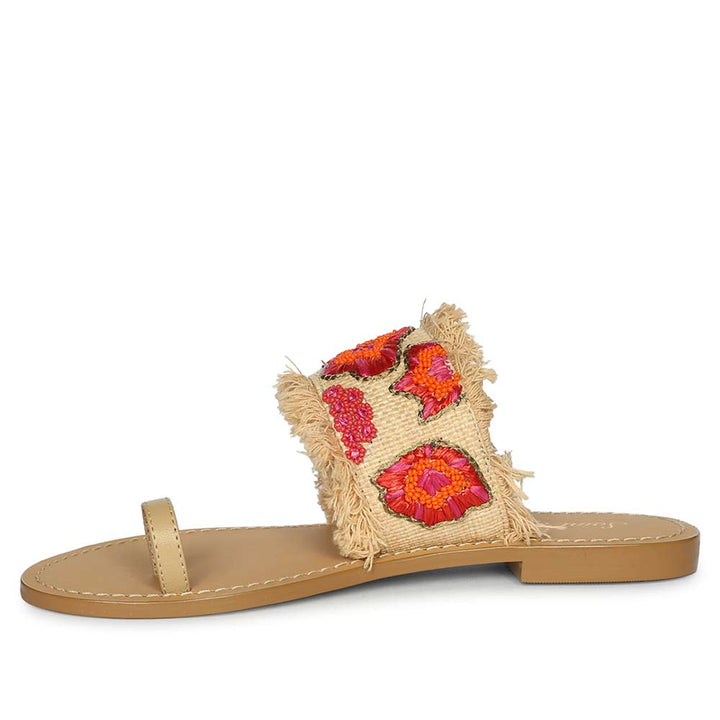 Saint Zuzu Coral Embroidered Leather Flats