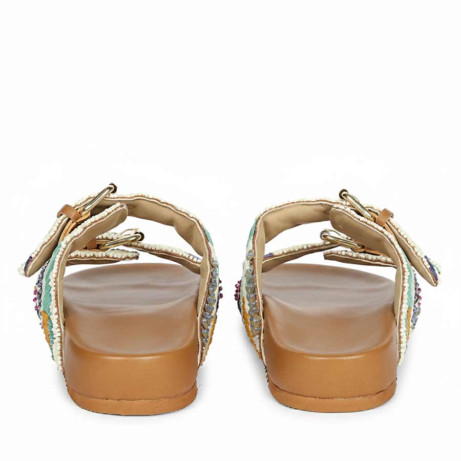 Saint Clio Hand-Embroidered Tan Leather Footbed Sandals