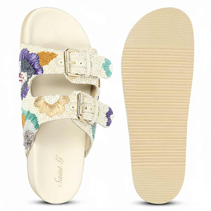 Durable sole of off-white leather footbed sandals with enhanced grip