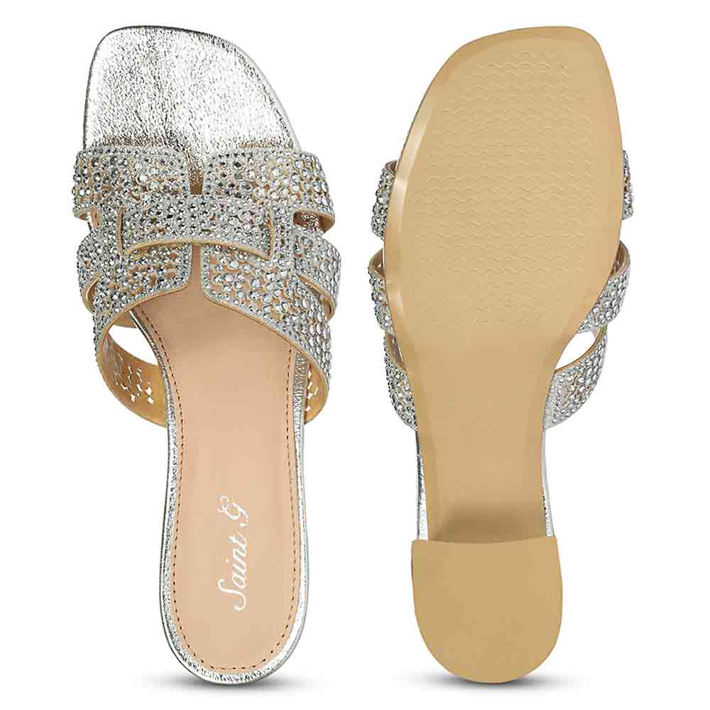 Saint Stevie Crystal Silver Leather Block Heels