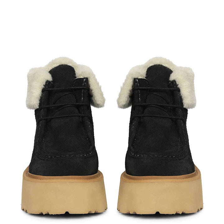 Saint Svaline Black Suede Leather Fur-Lined Platform Boots