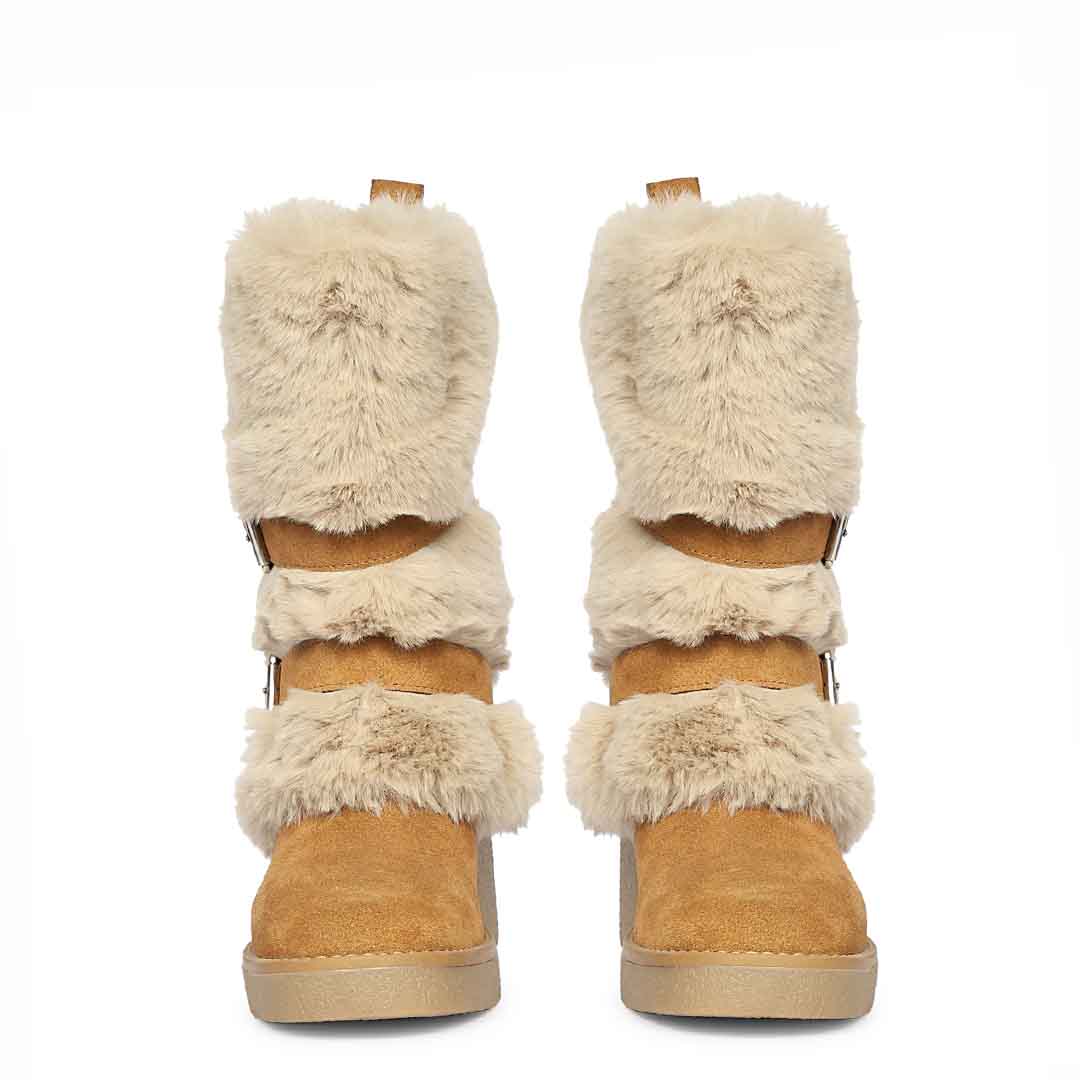 Saint Snövella Tan Suede Leather Fur Boots