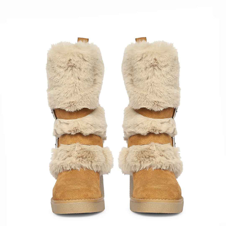 Saint Snövella Tan Suede Leather Fur Boots