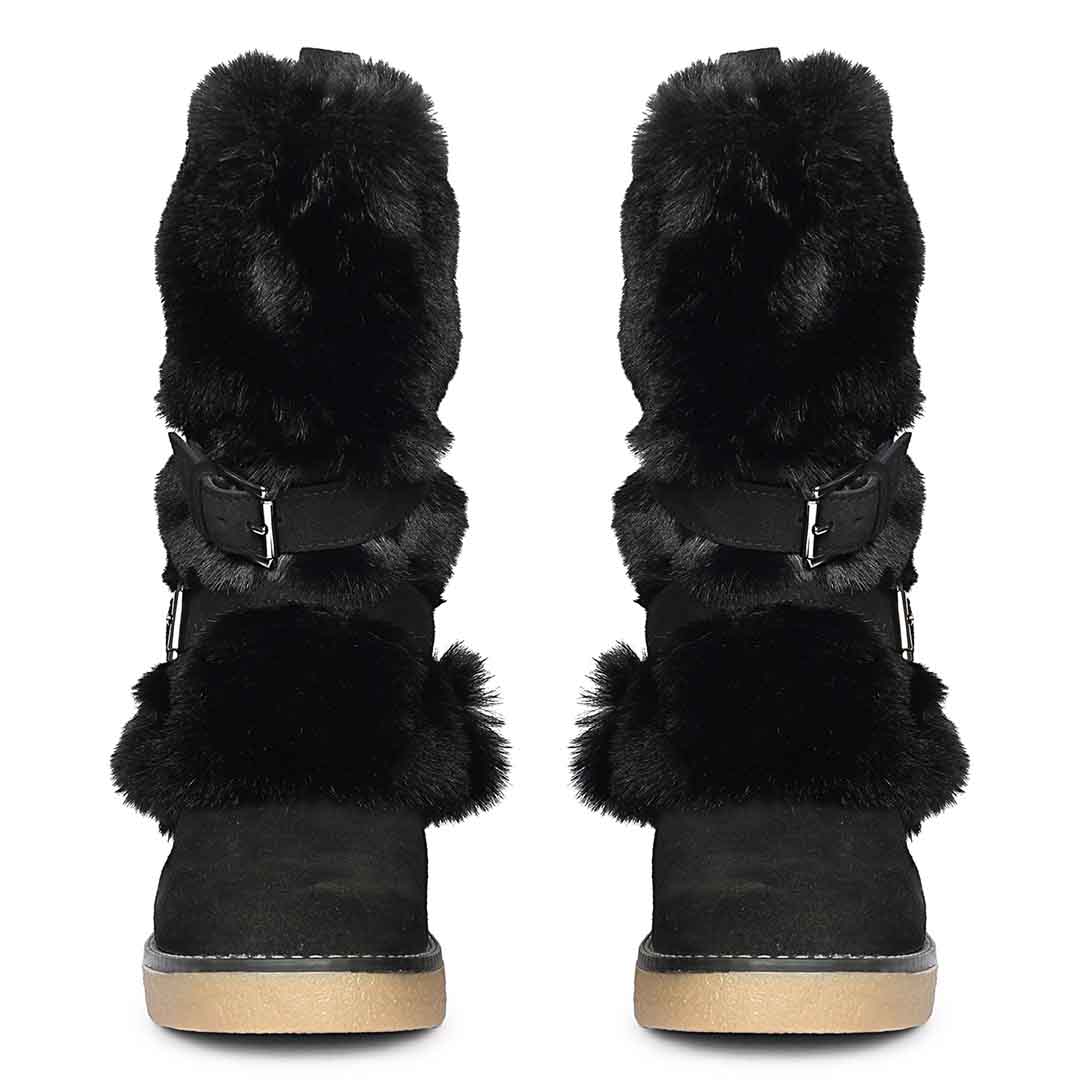 Saint Snövella Black Suede Leather Fur Boots