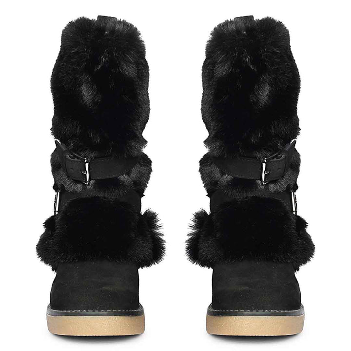 Saint Snövella Black Suede Leather Fur Boots
