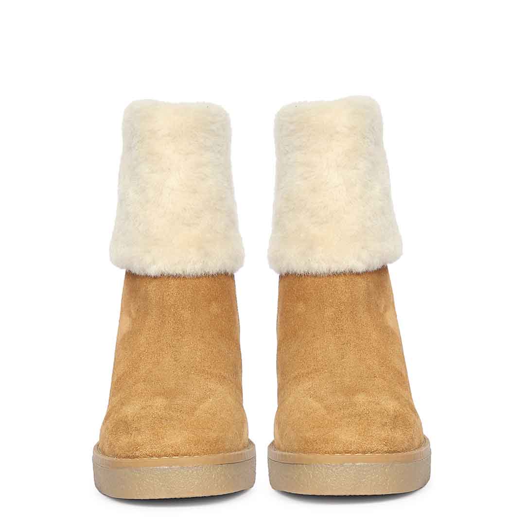 Saint Glacienne Tan Suede Leather Fur Cuff Ankle Boots