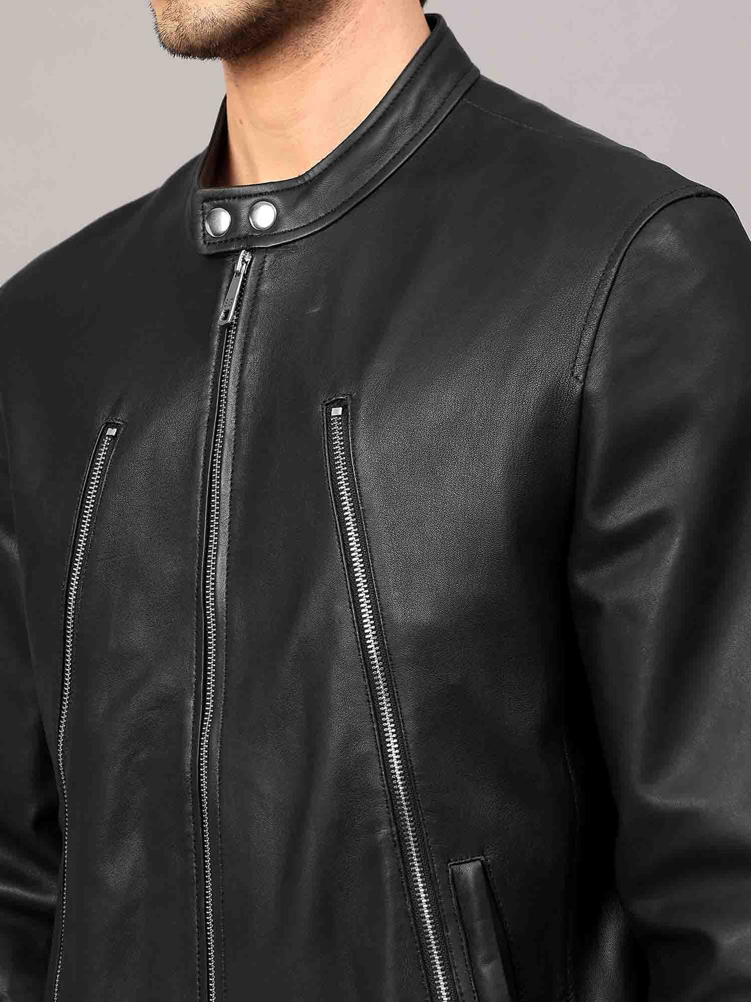 Saint Zachary Black Leather Men's Cafe Racer Jacket