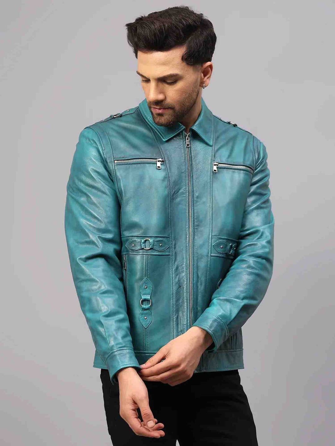 Saint Benjamin Turquoise Leather Men's Jacket